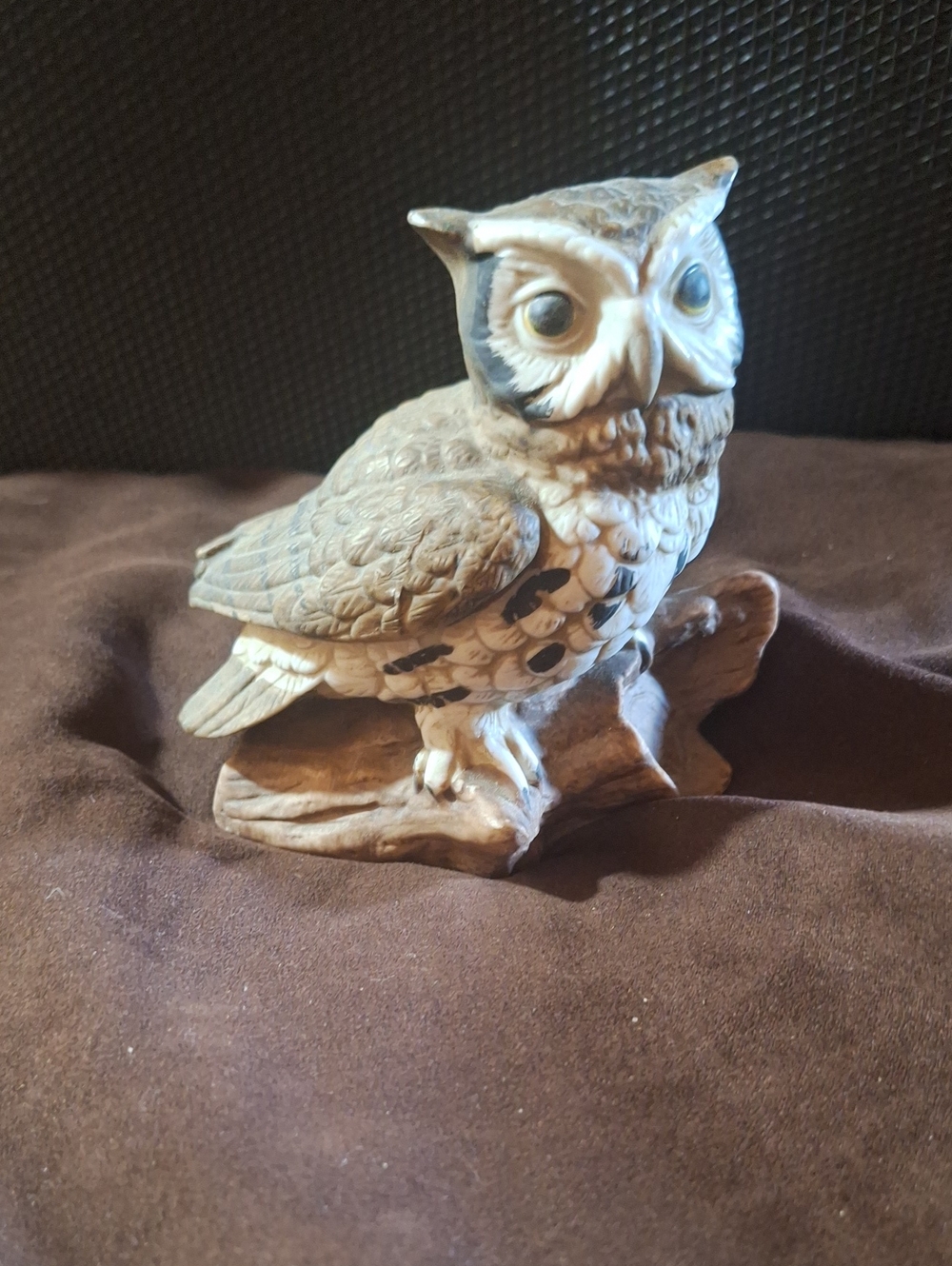 Vintage Homco Ceramic Owl Figurine in Brown and Cream